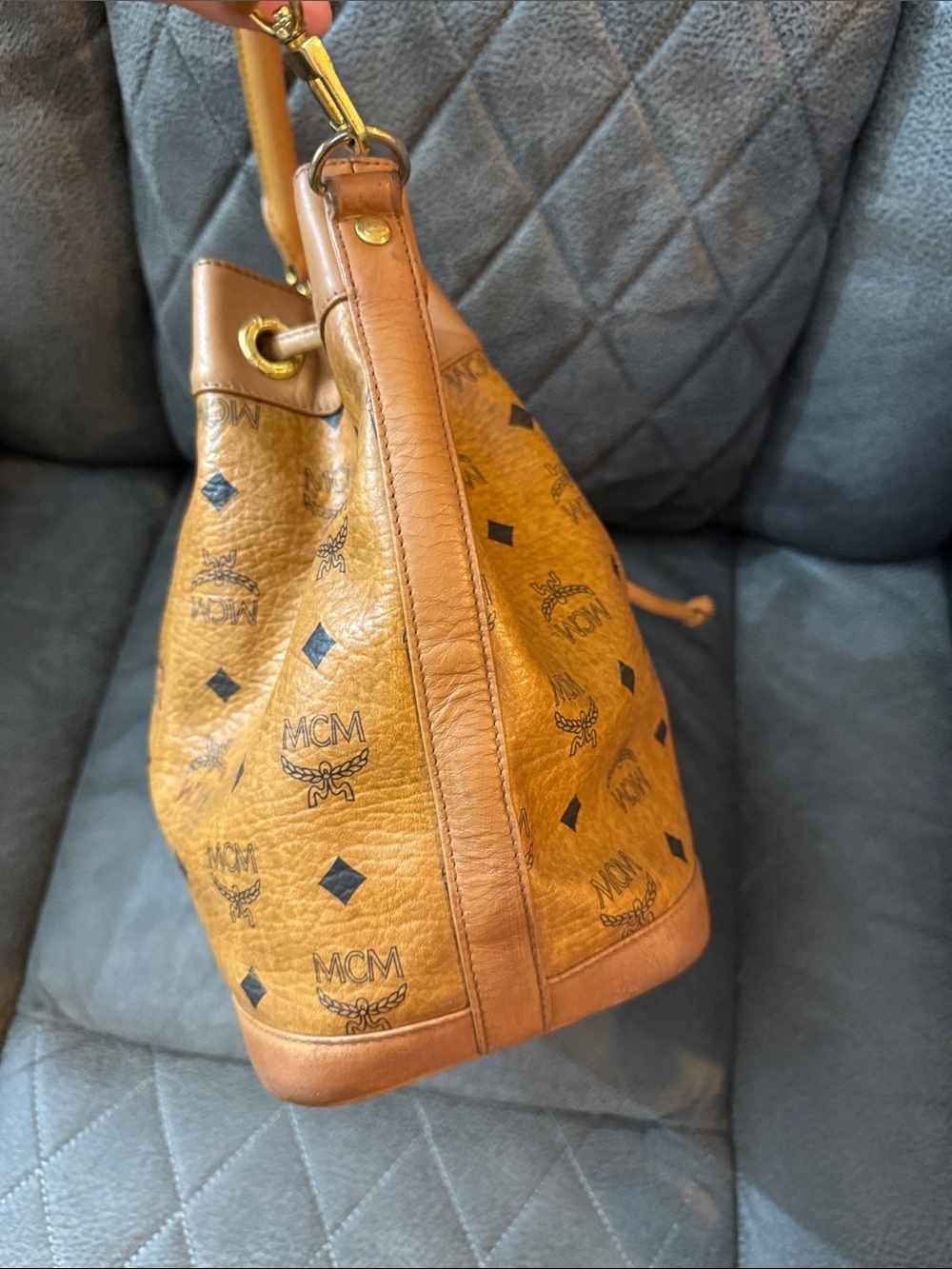 MCM Cognac Visetos Drawstring Bucket Shoulder Bag - Picture 4 of 8